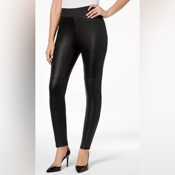 INC International Concepts Black FauxLeather Smoothing Leggings Size Med… - Picture 1 of 9